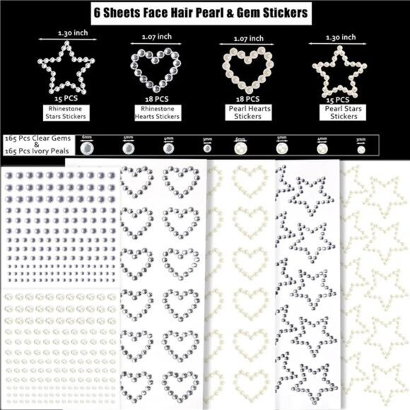 Hair Face Gems Jewels Pearls Self Adhesive Heart Star Pearls Rhinestone - Picture 4 of 5